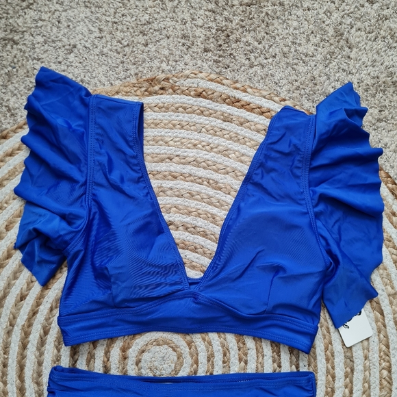 Royal blue, NWT women's Ruffle Shoulder swimsuit bikini,Sz,Small - Picture 2 of 12